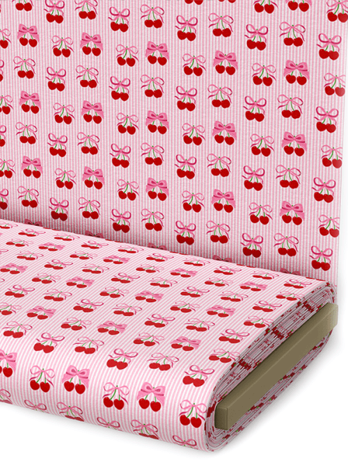 Tecido Tricoline Estampado Laços de Cereja Fundo Rosa 5164v001