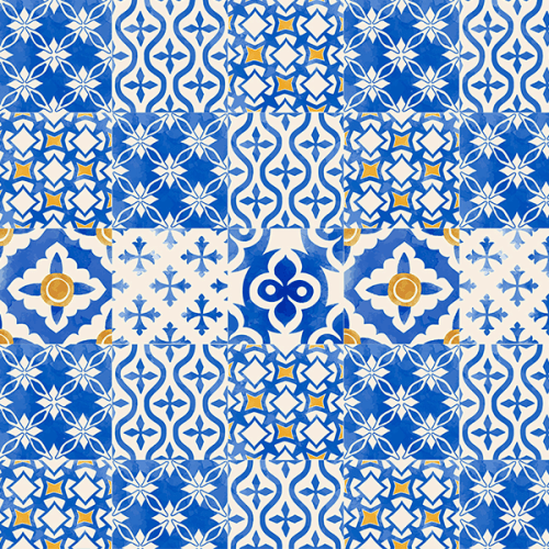 Tecido Tricoline Estampado Laranjal Azulejo Portugues Vintage 9050V416