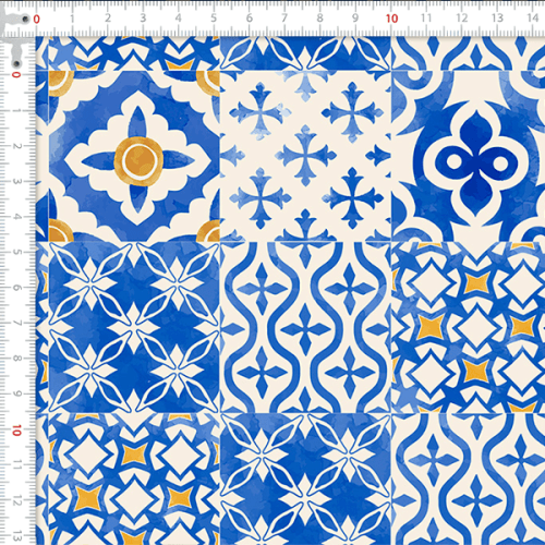 Tecido Tricoline Estampado Laranjal Azulejo Portugues Vintage 9050V416