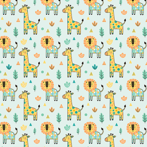 Tecido Tricoline Estampado Leão e Girafa em Retalhos 9050V431