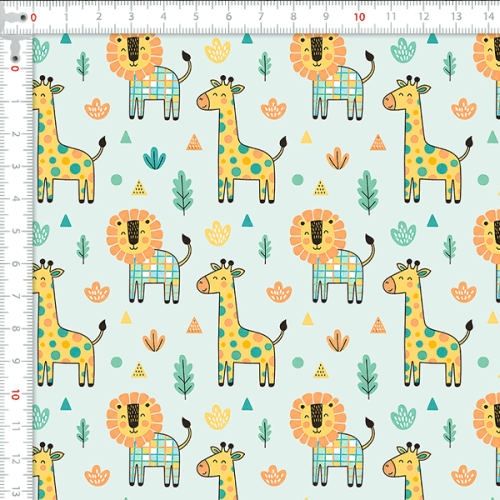 Tecido Tricoline Estampado Leão e Girafa em Retalhos 9050V431