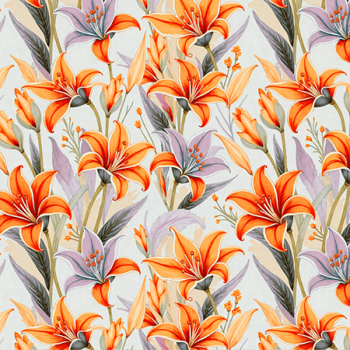 Tecido Tricoline Estampado Lírios fundo Branco 9050V404