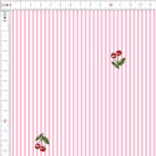 Tecido Tricoline Estampado Listrado Cereja Rosa B1108v03