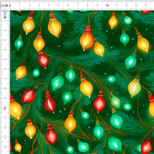 Tecido Tricoline Estampado Luzes Árvore de Natal 7227v001