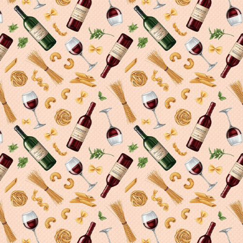 Tecido Tricoline Estampado Macarrão e Vinhos 9050V429