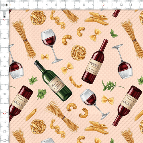 Tecido Tricoline Estampado Macarrão e Vinhos 9050V429