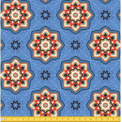 Tecido Tricoline Estampado Mandalas Estrelas Do Oriente Azul 6174v03