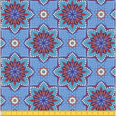 Tecido Tricoline Estampado Mandalas Flor Do Oriente Azul 6170v03