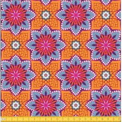 Tecido Tricoline Estampado Mandalas Flor Do Oriente Laranja 6170v02