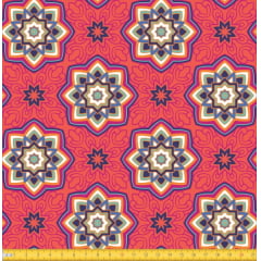 Tecido Tricoline Estampado Mandalas Estrelas Do Oriente Laranja 6174v02