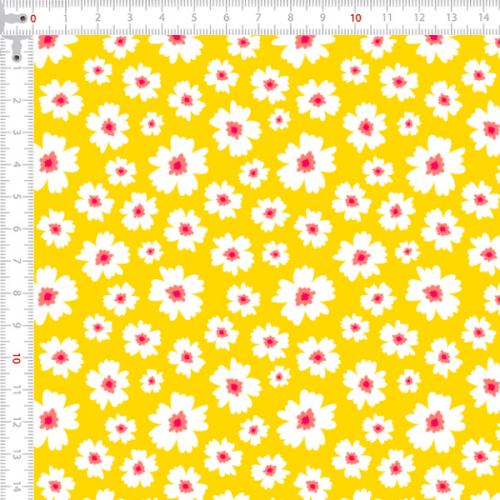 Tecido Tricoline Estampado Margaridas Fundo Amarelo 3086v002