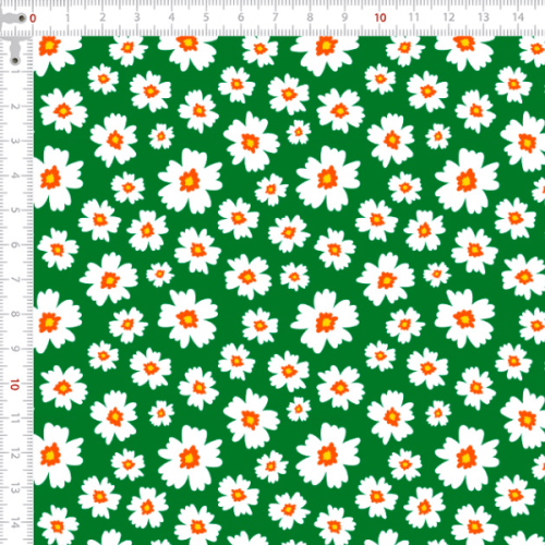 Tecido Tricoline Estampado Margaridas Fundo Verde 3086v025