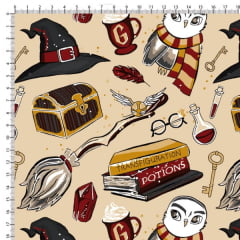 Tecido Tricoline Estampado Harry Potter Bege 6455v01