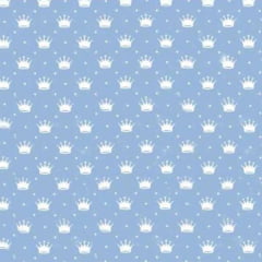 Tecido Tricoline Estampado Mini Coroa Fundo Azul Bebê 1143v082 