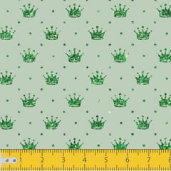 Tecido Tricoline Estampado Mini Coroa Fundo Verde Bebe 1143v02