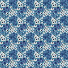 Tecido Tricoline Estampado Mini Floral e Folhagem Fundo Azul 2016v06