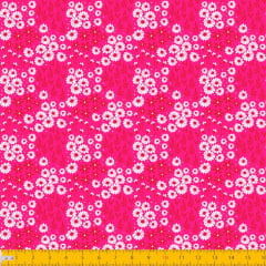 Tecido Tricoline Estampado Mini Floral e Folhagem Fundo Pink 2016v09