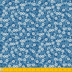 Tecido Tricoline Estampado Mini Floral Fundo Azul 2010v06
