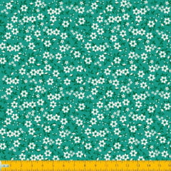 Tecido Tricoline Estampado Mini Floral Fundo Verde 2010v04