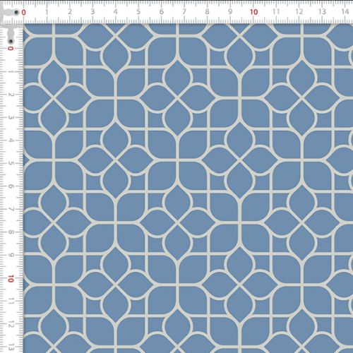 Tecido Tricoline Estampado Mosaico Floral Azul Claro 1423V131