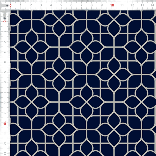 Tecido Tricoline Estampado Mosaico Floral Azul Marinho 1423V136