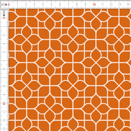 Tecido Tricoline Estampado Mosaico Floral Laranja 1423V303