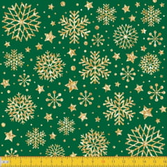 Tecido Tricoline Estampado Natal Estrelado Verde 1275v59