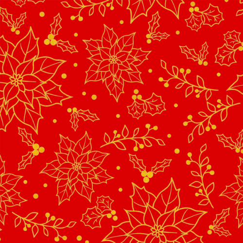 Tecido Tricoline Estampado Natal Traços Flores Douradas Vermelho 1416v264