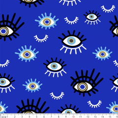 Tecido Tricoline Estampado Olho Grego Azul Escuro 5093v001