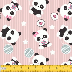 Tecido Tricoline Estampado Pandas Fundo Rosa 5046v02