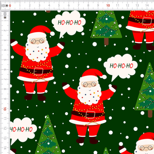 Tecido Tricoline Estampado Papai Noel e Arvores Natalinas  8135v001