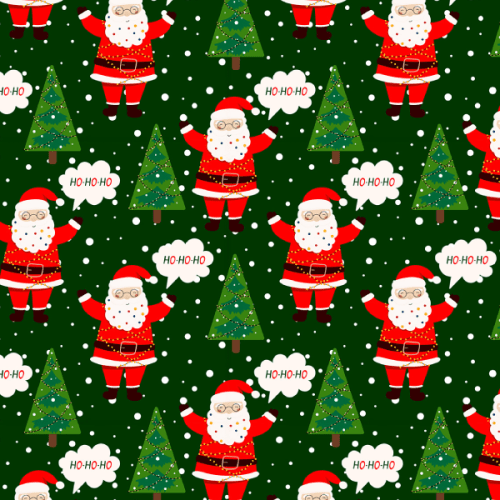 Tecido Tricoline Estampado Papai Noel e Arvores Natalinas  8135v001