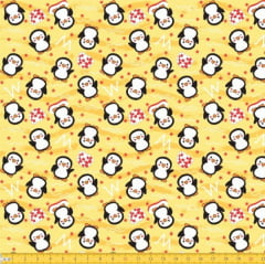 Tecido Tricoline Estampado Pinguim Amarelo 5049v01