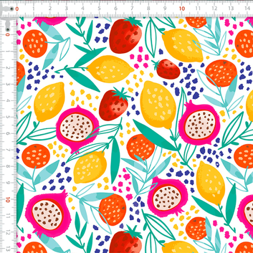 Tecido Tricoline Estampado Pitaya Limão e Morango 9050V419