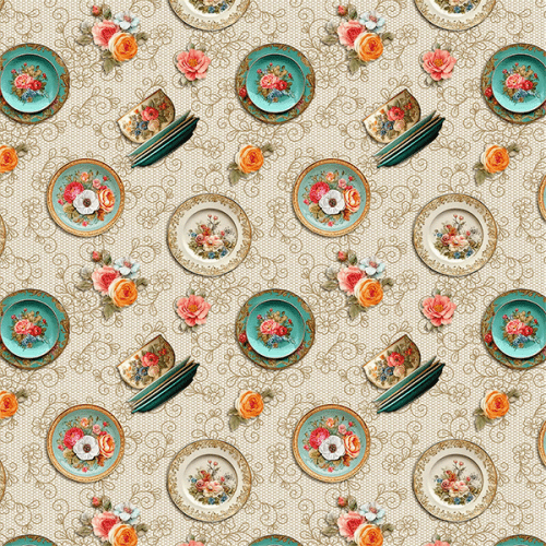 Tecido Tricoline Estampado Porcelanas Encantadas 9050V485 Tecido Tricoline Estampado Porcelanas Encantadas 9050V485