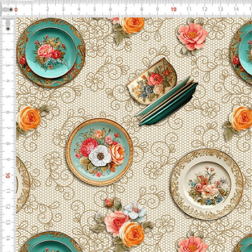 Tecido Tricoline Estampado Porcelanas Encantadas 9050V485
