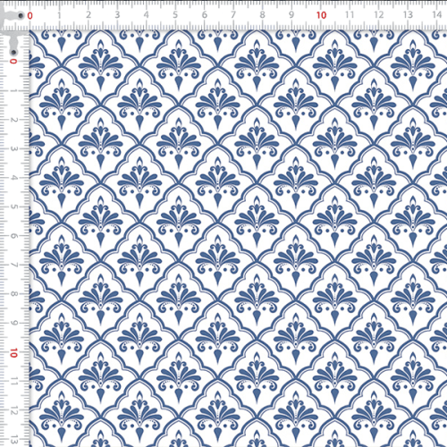 Tecido Tricoline Estampado Português Branco e Azul 1424v151