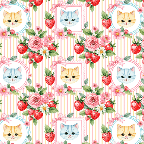 Tecido Tricoline Estampado Quadros de Gatinhos Listrado 9050V446 Tecido Tricoline Estampado Quadros de Gatinhos Listrado 9050V446