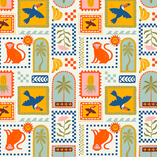 Tecido Tricoline Estampado Quadros Tropical 9050V439