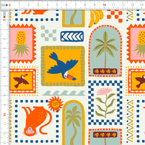 Tecido Tricoline Estampado Quadros Tropical 9050V439