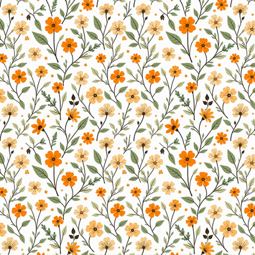 Tecido Tricoline Estampado Ramos Amarelo e Laranja 9050V411