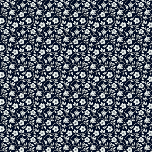 Tecido Tricoline Estampado Ramos de Flores Fundo Marinho 1407V605