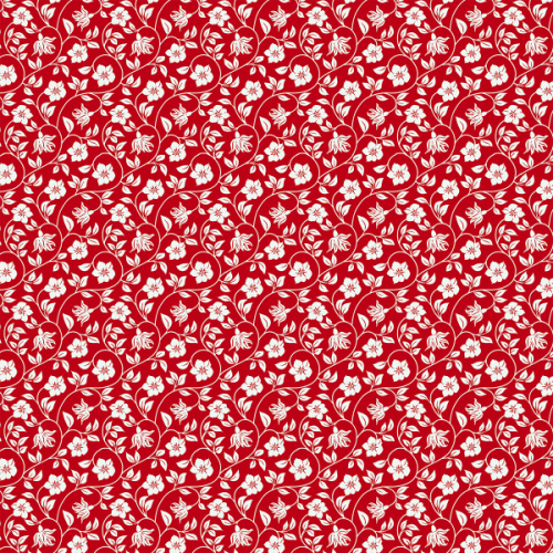 Tecido Tricoline Estampado Ramos de Flores Fundo Vermelho 1407V106