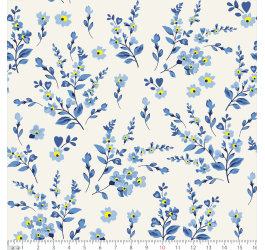 Tecido Tricoline Estampado Ramos de Flores Azul 7158v02