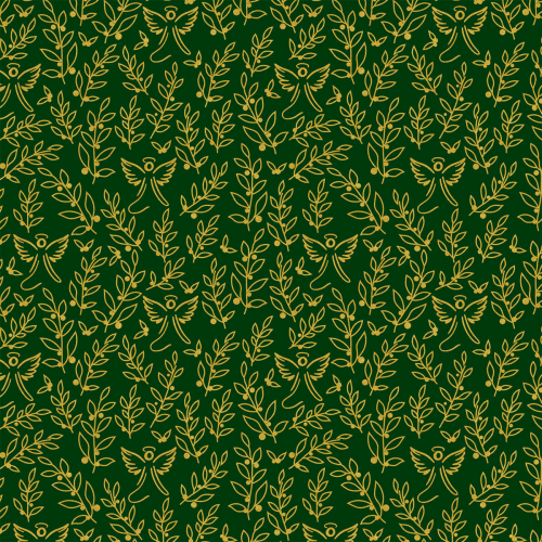 Tecido Tricoline Estampado Ramos e Anjos Natalinos Verde 1429v059