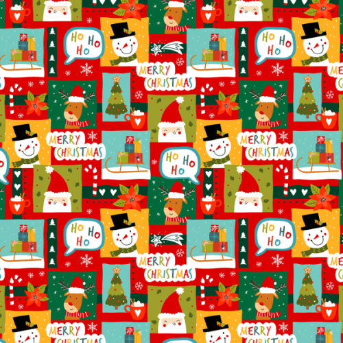 Tecido Tricoline Estampado Recortes Figuras de Natal Infantil 8131v001