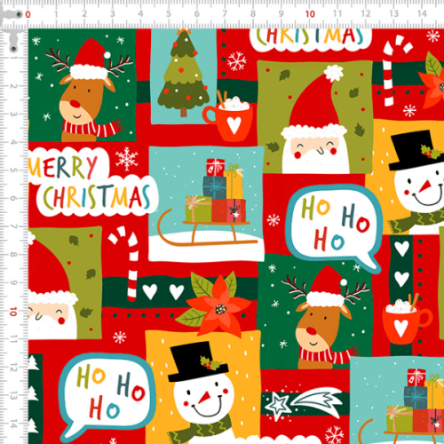 Tecido Tricoline Estampado Recortes Figuras de Natal Infantil 8131v001