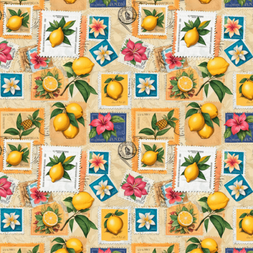 Tecido Tricoline Estampado Retalhos de Limão e Flores 9050v318