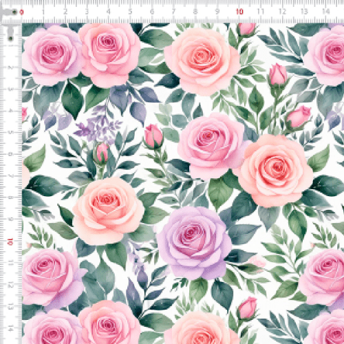 Tecido Tricoline Estampado Rosas Aquareladas Românticas 9050v290