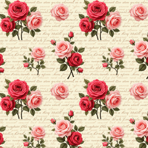 Tecido Tricoline Estampado Rosas com Manuscrito Vintage 9050v292